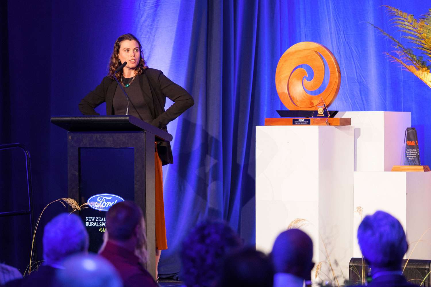 A person giving a speech at the Rural Sports Awards