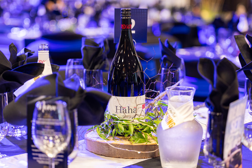 Close-up of a dining table at the NZ Rural Sports Awards